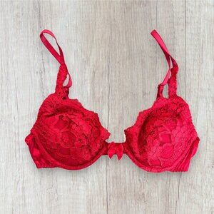 VICTORIA'S SECRET Style 76217 Red Lace Push Up Gold Label Vintage 90s Bra 36A